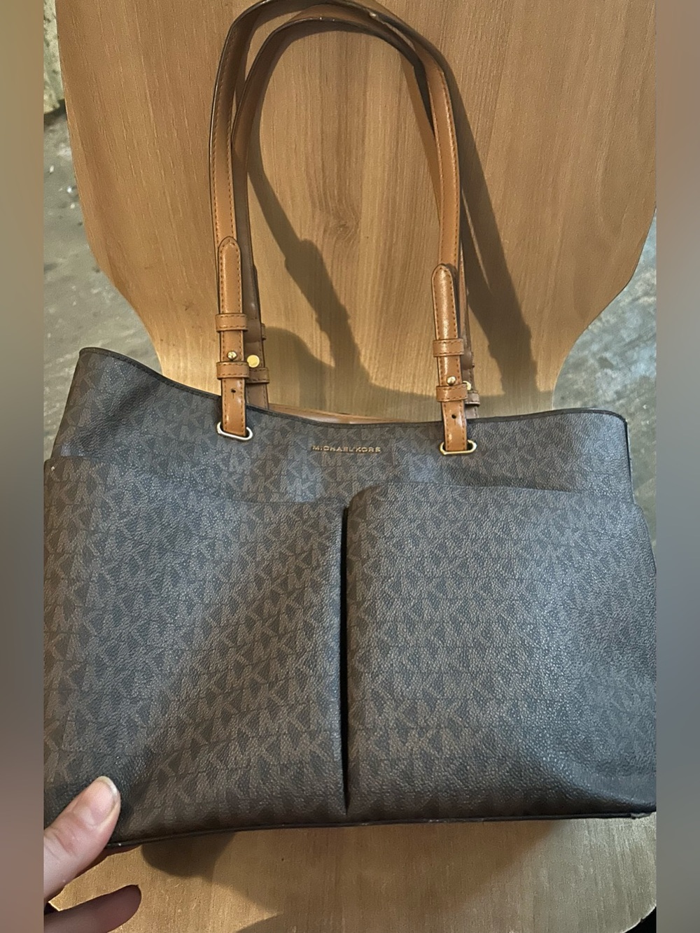 Michael Kors Brown Logo Tote with Tan Leather Straps